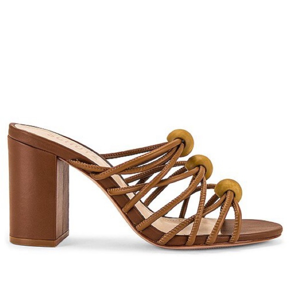 Schutz Mylla Mule Heeled Sandal in Wood Brown